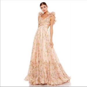 Mac Duggal Ruffle Tiered Floral Cut-Out Chiffon Gown